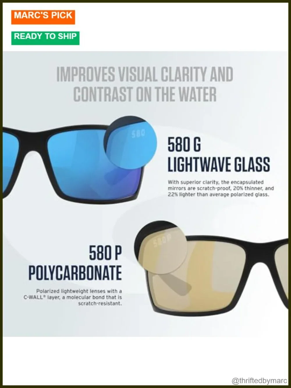 Costa Del Mar Caleta Aviator Sunglasses - 580G Glass Lenses, Polarized, UV